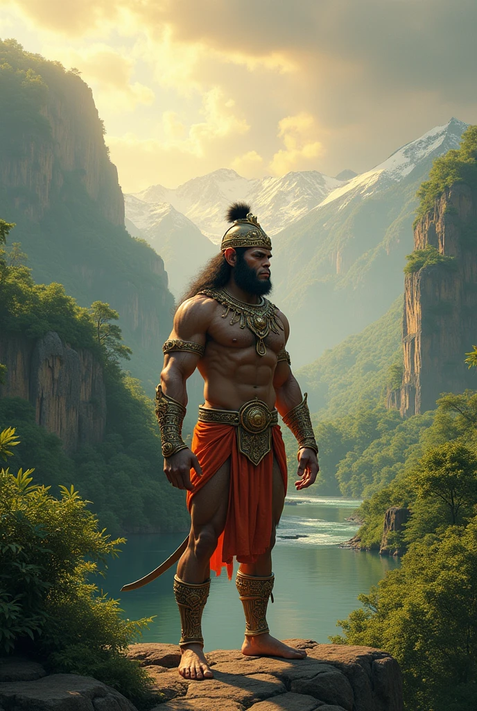 Create a landscape picture of lord hanuman
