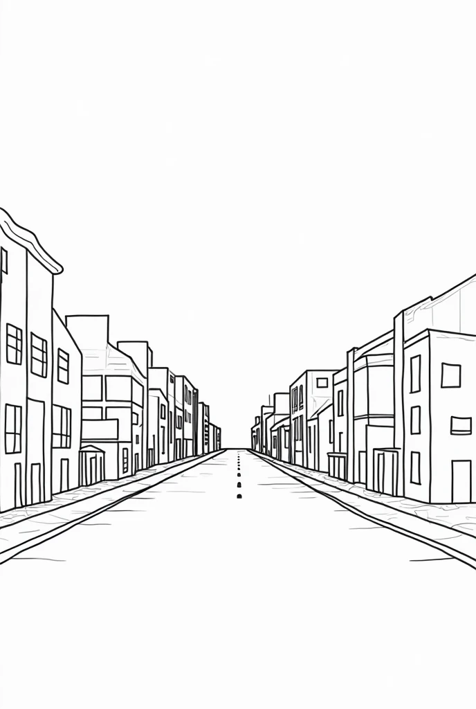 Small and medium-sized cities, thin lines arranged side by side, lines irregularly, only transportation, department stores, schools, parks, buildings, empty-looking, black line-only paintings, very simply, like ballpoint pen, just the shapes of buildings artistically