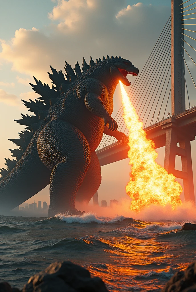 Godzilla attack the fire ball from mouth oresund bridge