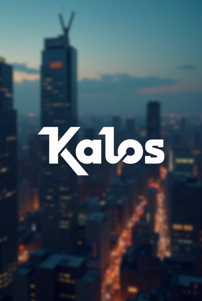 Create a logo for an urban sneaker company, with creative style, modern, urban, with the name KALOS, With blurred city background, and the company name stands out.