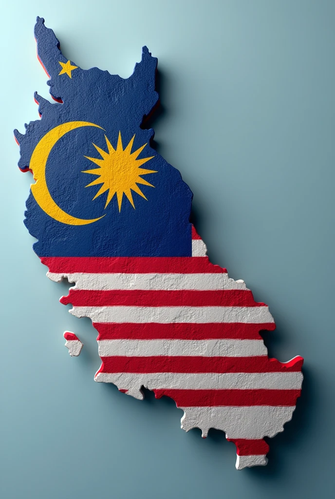 A picture of the Malaysian flag in the form of a map of the country of Malaysia