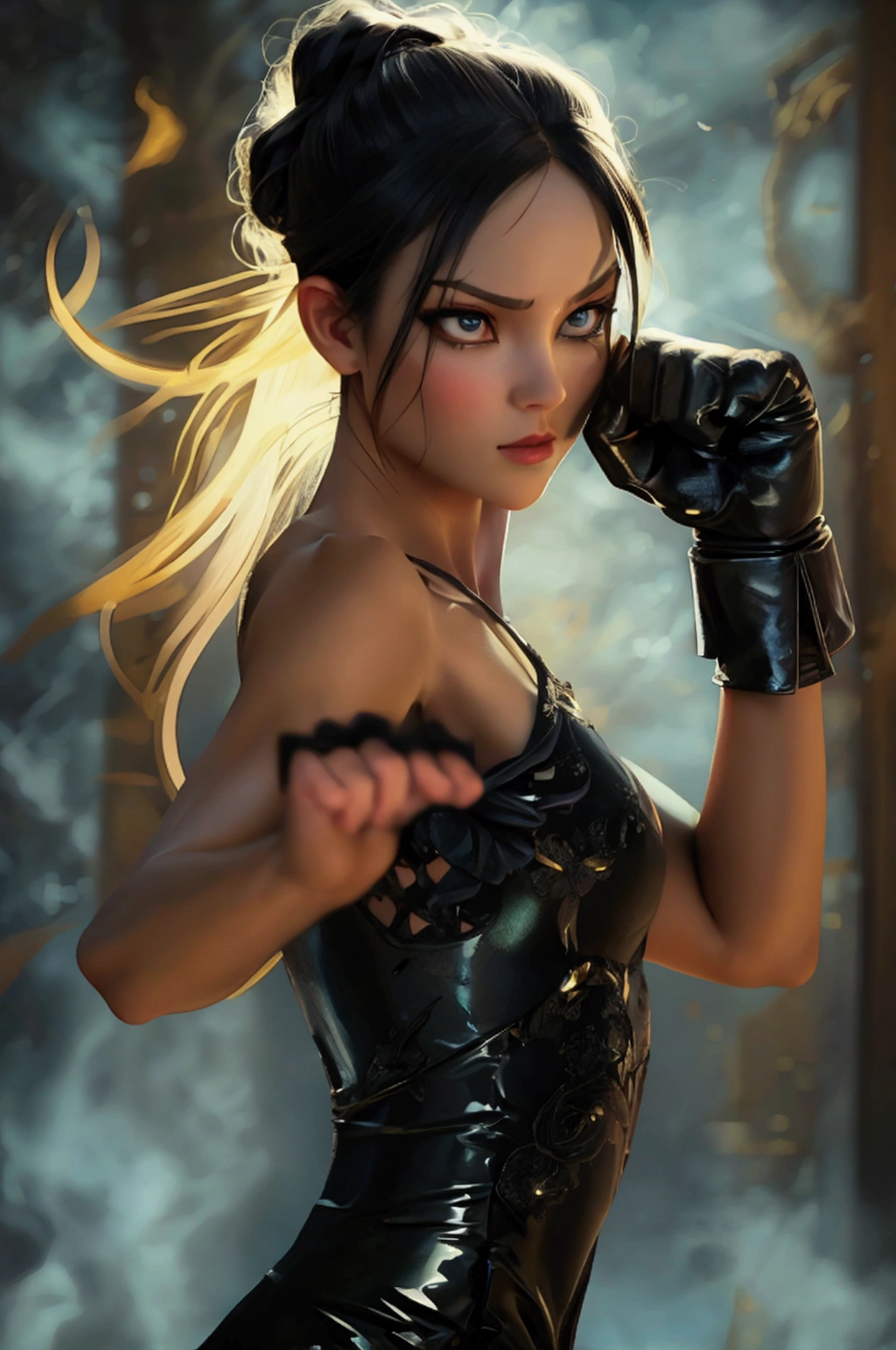 Fighting character, Black dress, fighting pose