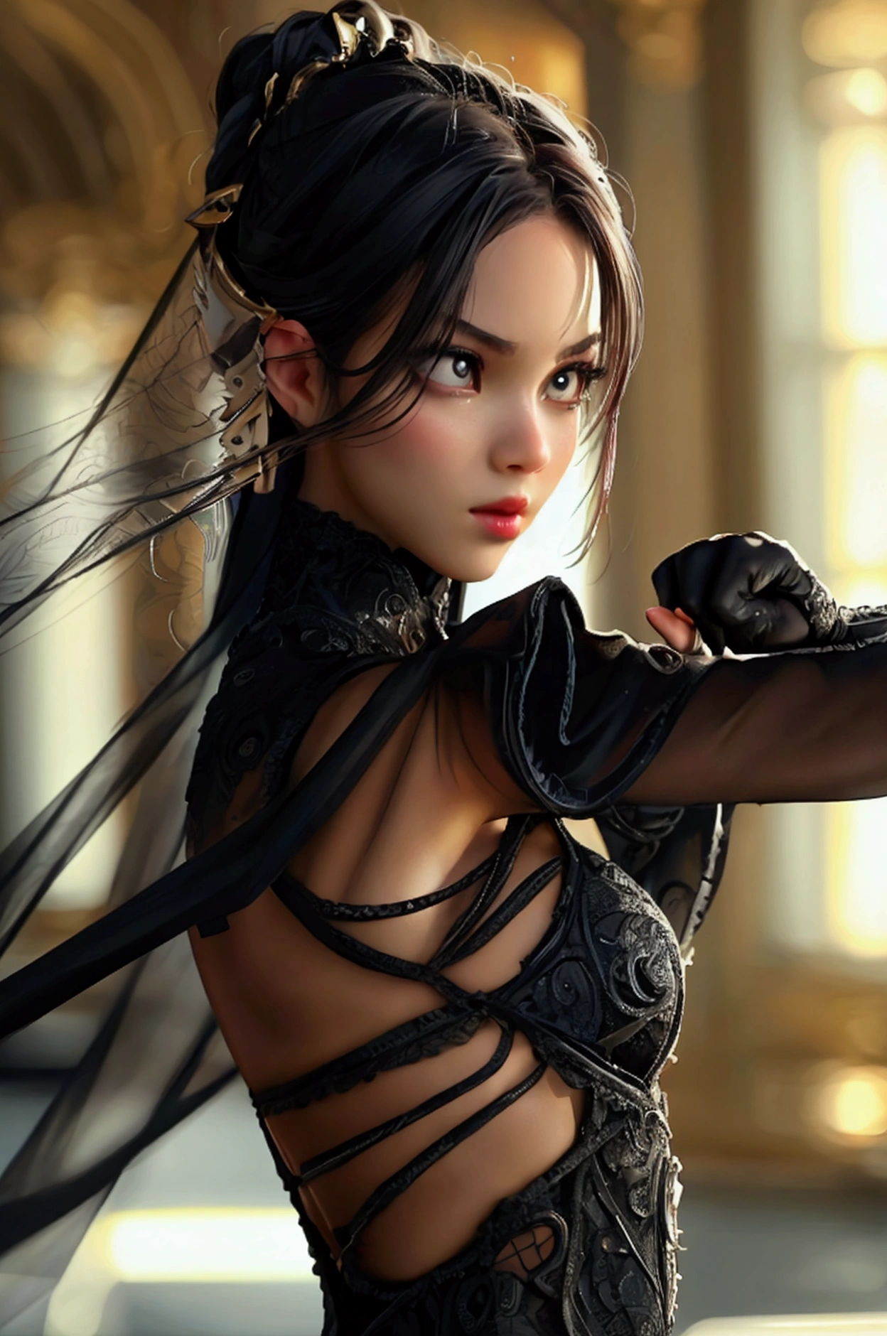 Fighting character, Black dress, fighting pose