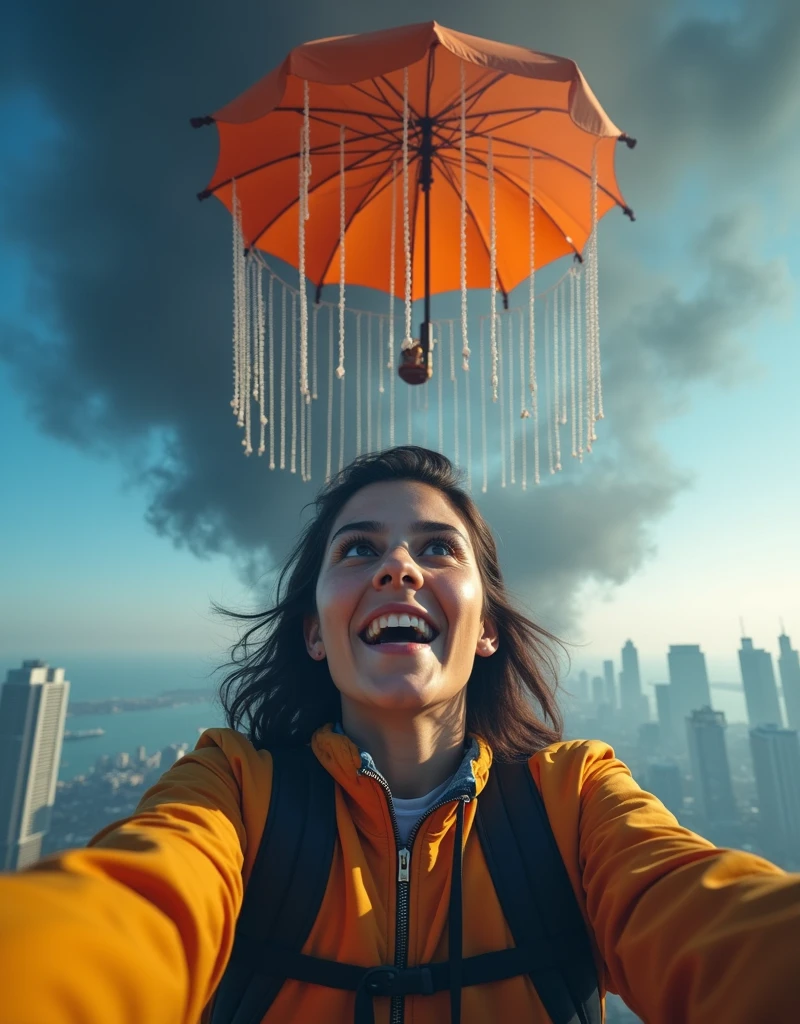(Suspended in the air between scene and the viewer, a translucent, almost ghostly black message reads exactly: "Last selfie!". The text appears as if it's floating, blurred at the edges, with the letters formed from a faint mist or dark black smoke that lingers in the space. The smoky words are readable, though not overly bright, hovering just in front of his gaze, creating a surreal yet powerful effect. Text exactly says: "Last selfie!". Text says: "Last selfie!". semi-transparent text that reads 'Last selfie!' in a dramatic, bold font. The text almost acts as a title, floating in the air, partially obscuring the scene but enhancing the overall tension and urgency of the moment.)