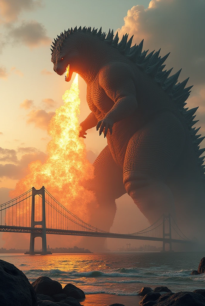 Godzilla attack the fire ball from mouth oresund bridge