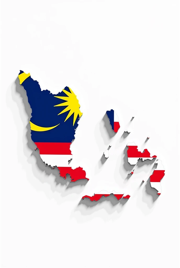 A picture of the malaysian flag in the form of a map of peninsula malaysia, sabah dan sarawak