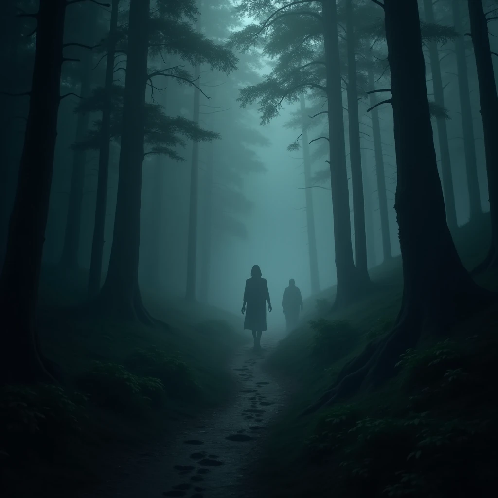 Footprints in the Dark、Japan Forest、dark、In the fog
