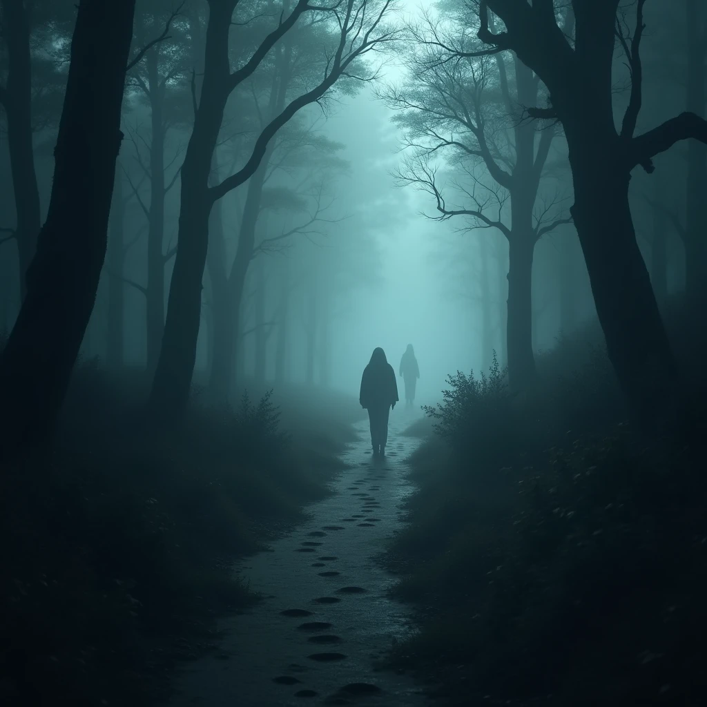 Footprints in the Dark、Japan Forest、dark、In the fog