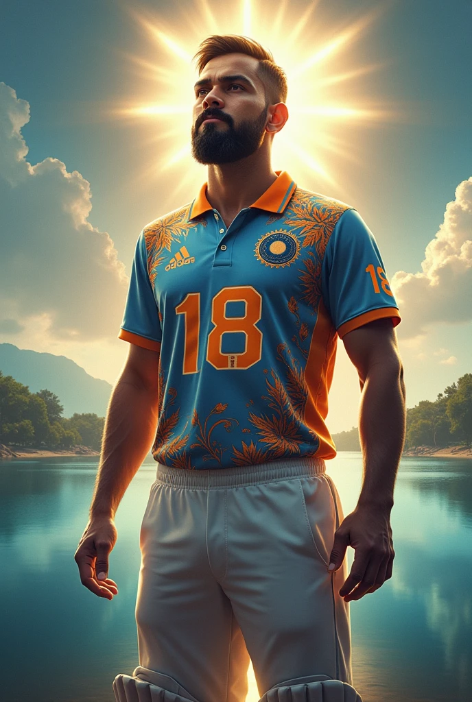 Virat Kohli's fan with jersey number 18 and jersey with Ram boat, get the statue prepared in a different way. create image
