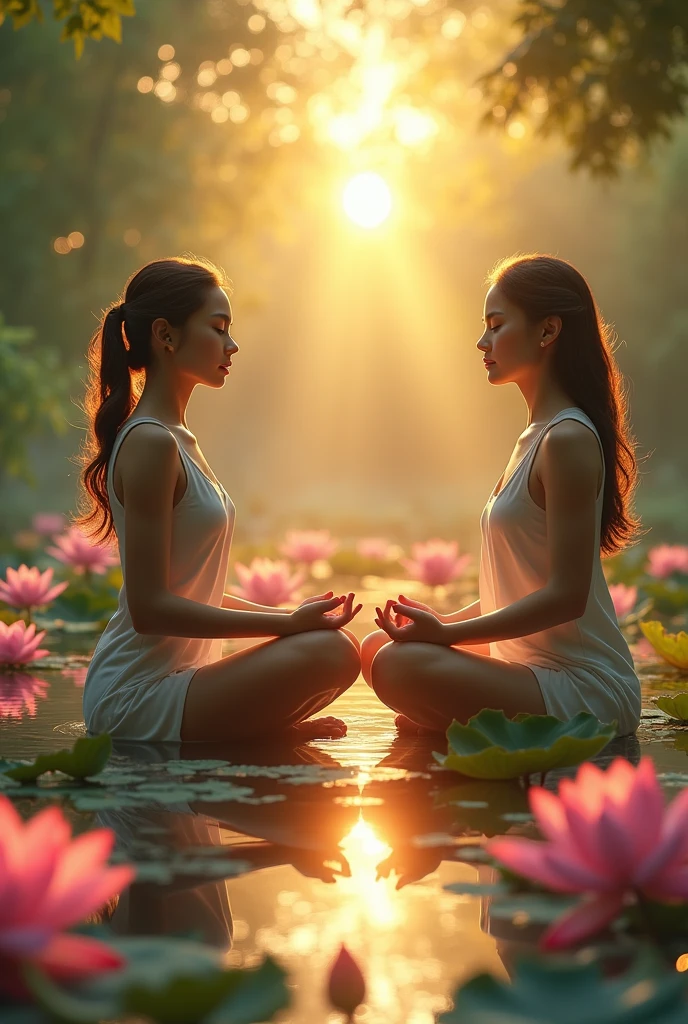 Lotus flower meditation girls sun heart 