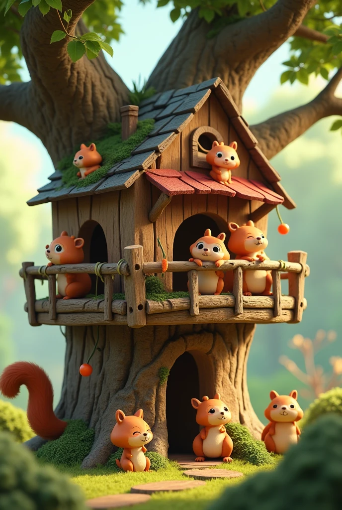 Need 3D animation style"Unexpected Success**: squirrel treehouse is far from perfect, yet it becomes a favorite hangout. What does this teach about the importance of perseverance and community?