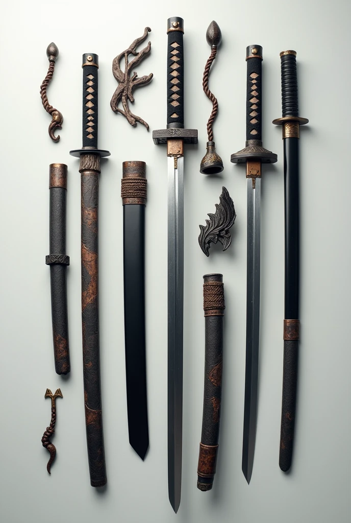 Katana completely disassembled into pieces