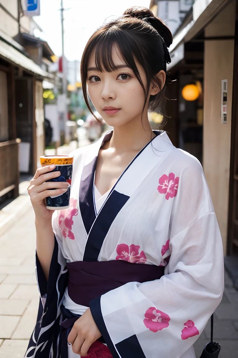 hi-school girl, lesbian, Japan Yukata, No bra, , Legs spread wide、traditional Japanese kimono、Furisode、Chest exposed、(Take it off)、Embarrassed look、Chest exposed、clavicle fetish、(((toppless)))、Be undress、Fluttering kimono、Drink alcohol