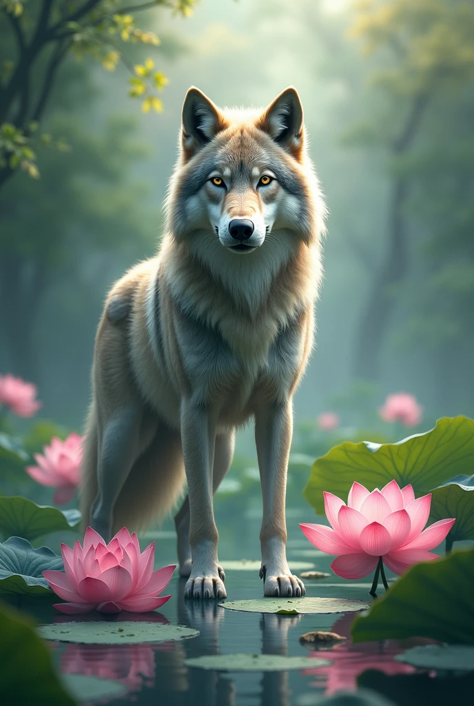 Wolf in lotus flower