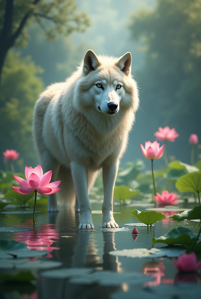 Wolf in lotus flower