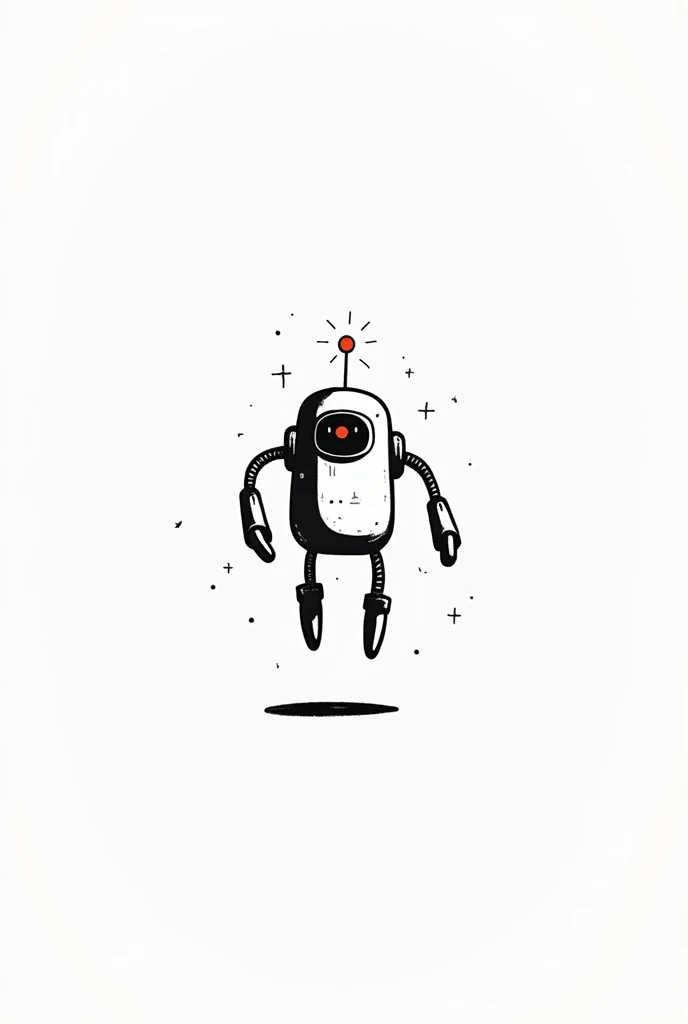 create a picture of a robot in 2D style, drawn with a black marker. The robot must be simple, composed of basic geometric figures and without much detail. frontal. Specifications: Short height and thick build.
Robot levitates in the air without wings. 
It doesn&#39;t have legs.
FLEETS WITHOUT FILLING It has only one eye that shoots a laser beam.
Their limbs are long but of simple design..
There should be no filling OR DOUBLE LINES, only outlines. frontal
