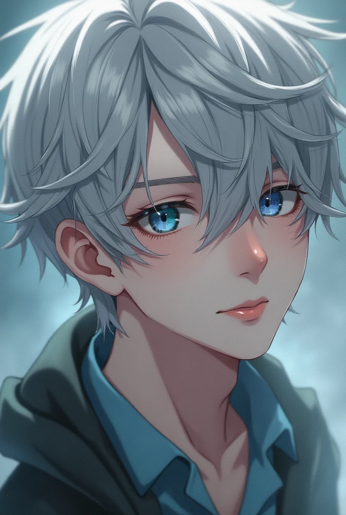 heterochromia+Right eye color Left eye color Silver hair Young man