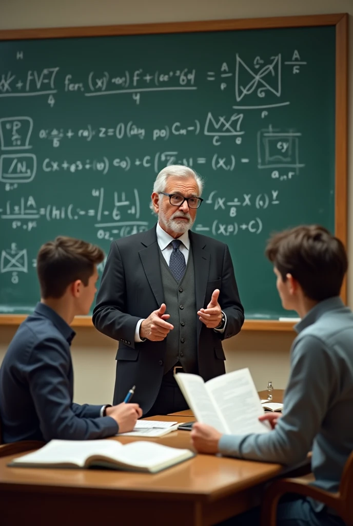 2 economics student and professor teaching mathematics