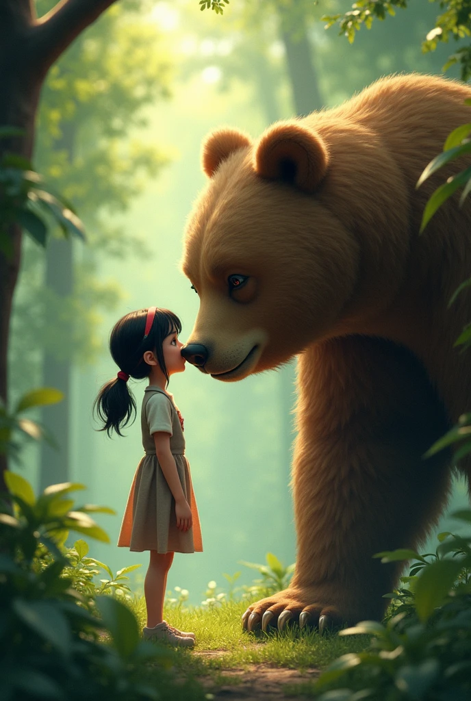 "Bear Hugs: A Girl Embracing a Gentle Bear"
An image portraying a girl embracing a friendly bear. Ambas as figuras irradiam calor e afeto, surrounded by a serene forest setting. The image conveys a sense of tenderness and companionship.