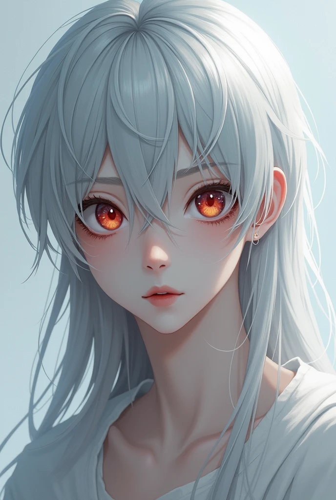 heterochromia＋Right eye color Left eye color Silver hair Young man Long hair
