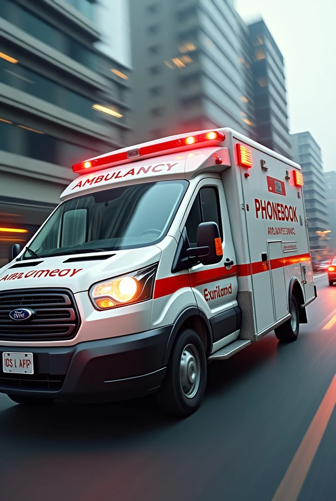 ambulance running and written phonebook repair service on it form side view
