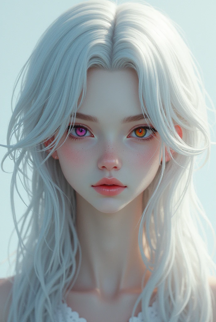 heterochromia＋Right eye color Left eye color Silver hair Young man Long hair
