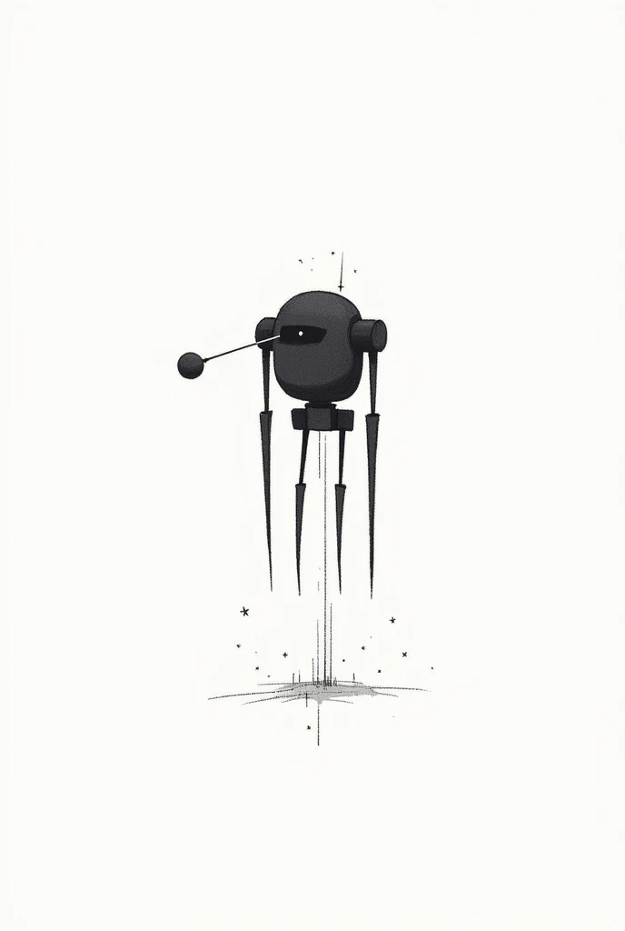 create a picture of a robot in 2D style, drawn with a black marker. The robot must be simple, composed of basic geometric figures and without much detail. frontal. Specifications: Short height and thick build.
Robot levitates in the air without wings.
It doesn't have legs.
FLEETS WITHOUT FILLING It has only one eye that shoots a laser beam.
Their limbs are long but of simple design..
There should be no filling OR DOUBLE LINES, only outlines. frontal