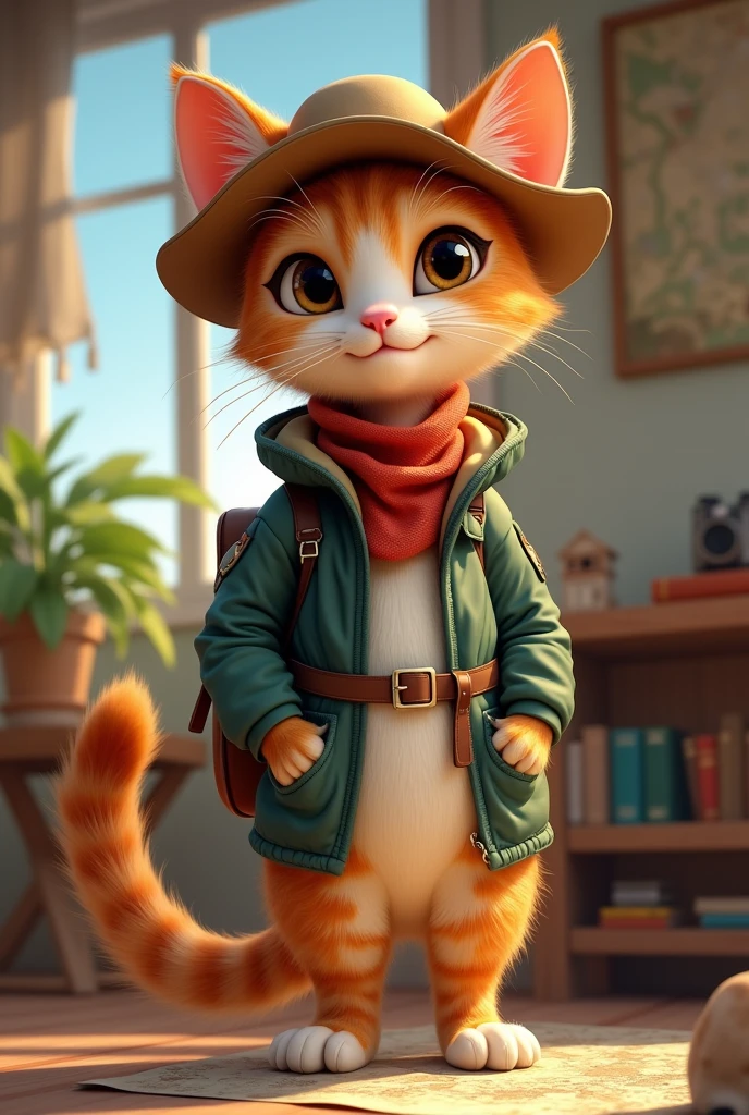 A female cat tour guide getting ready to go on an excursion. 