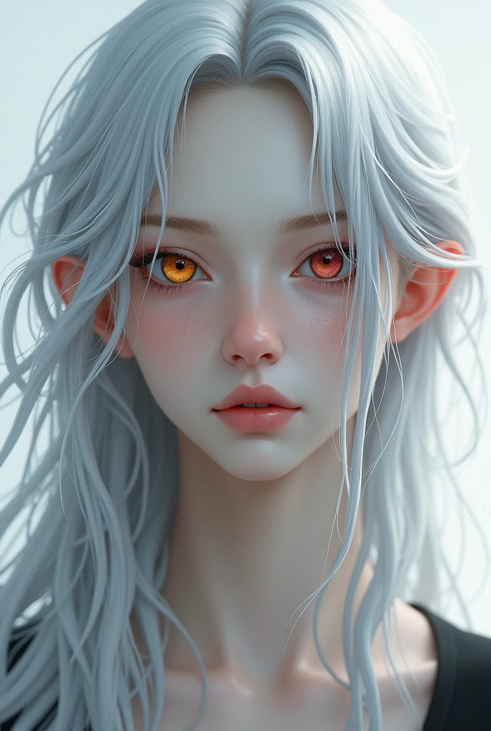 heterochromia+Right eye color Left eye color Silver hair Young man Long hair