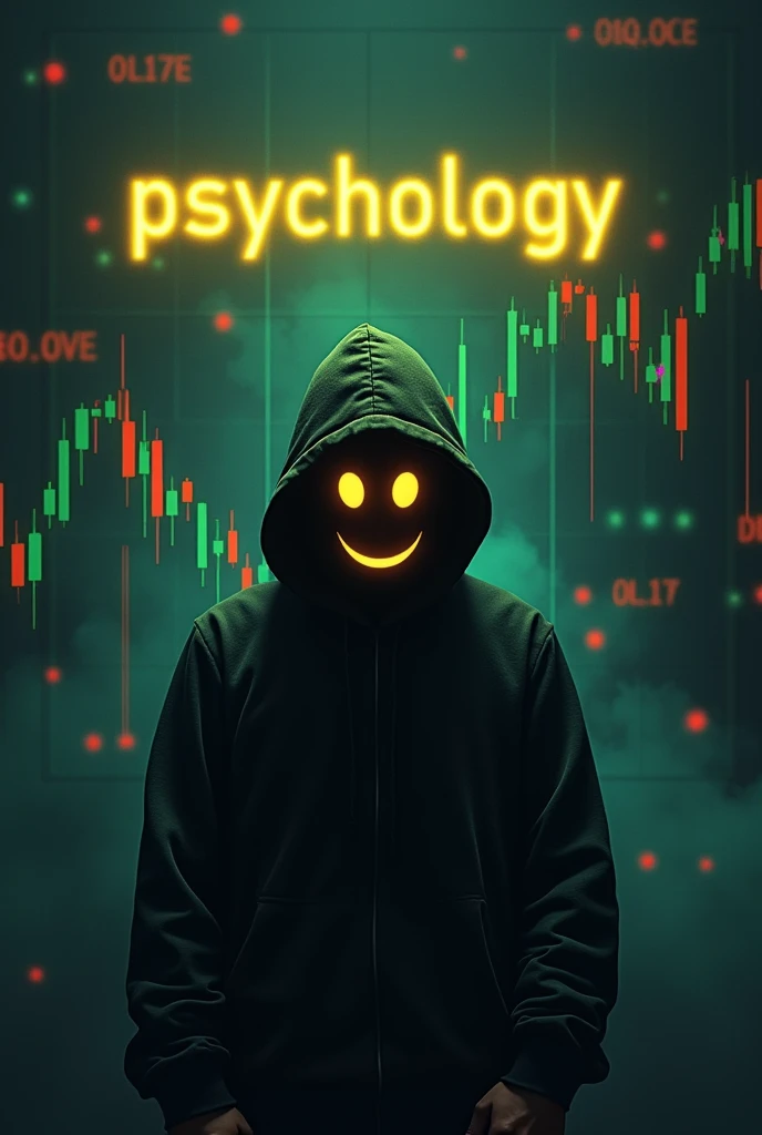 Here's a prompt to generate an image similar to the one you provided:

"Create an image with a dark, mysterious background that includes a financial trading chart. In the center, place a hooded figure with an emoji face that has a suspicious expression. The background should feature green and red candlestick patterns, symbolizing financial data. Above the figure's head, place the word 'PSYCHOLOGY' in bold, neon yellow letters. On the left, include the phrase 'SMART MONEY CONCEPT' in bright green text with an arrow pointing towards the figure. On the right, add 'STOPLOSS HUNTING STRATEGY' in bold red text with an arrow pointing towards the figure. At the bottom, write 'CHART READ कैसे करे?' in bold yellow and white letters."

This prompt should capture the essence and elements of the image you provided.
