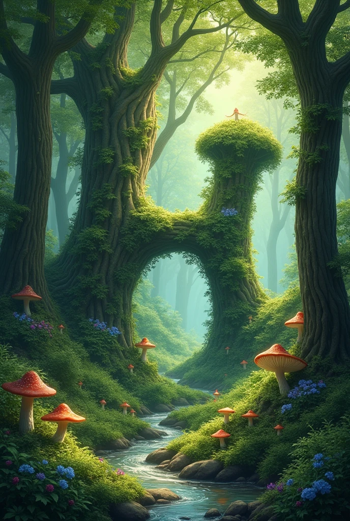 Create a forest landscape with the hidden letter h