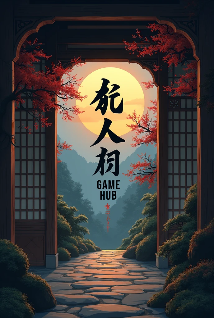 A logo with the word Game hub in an old Japanese style