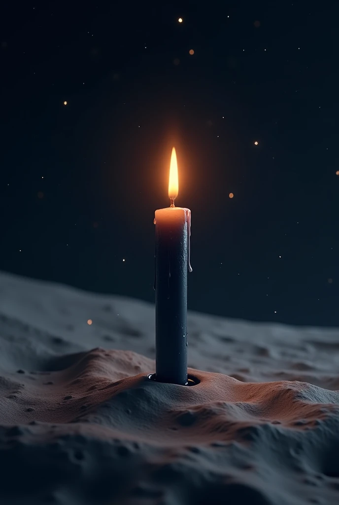 a dark candle on the moon and at some star with glow effect