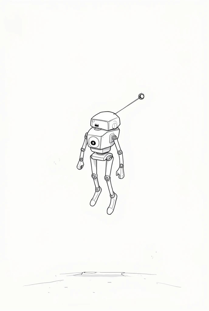 create a picture of a robot in 2D style, drawn with a black marker. The robot must be simple, composed of basic geometric figures and without much detail. frontal. Specifications: Short height and thick build.
Robot levitates in the air without wings. 
It doesn&#39;t have legs.
FLEETS WITHOUT FILLING It has only one eye that shoots a laser beam.
Their limbs are long but of simple design..
IT IS LARGE SIZE There should be no filling OR DOUBLE LINES, only outlines. frontal
