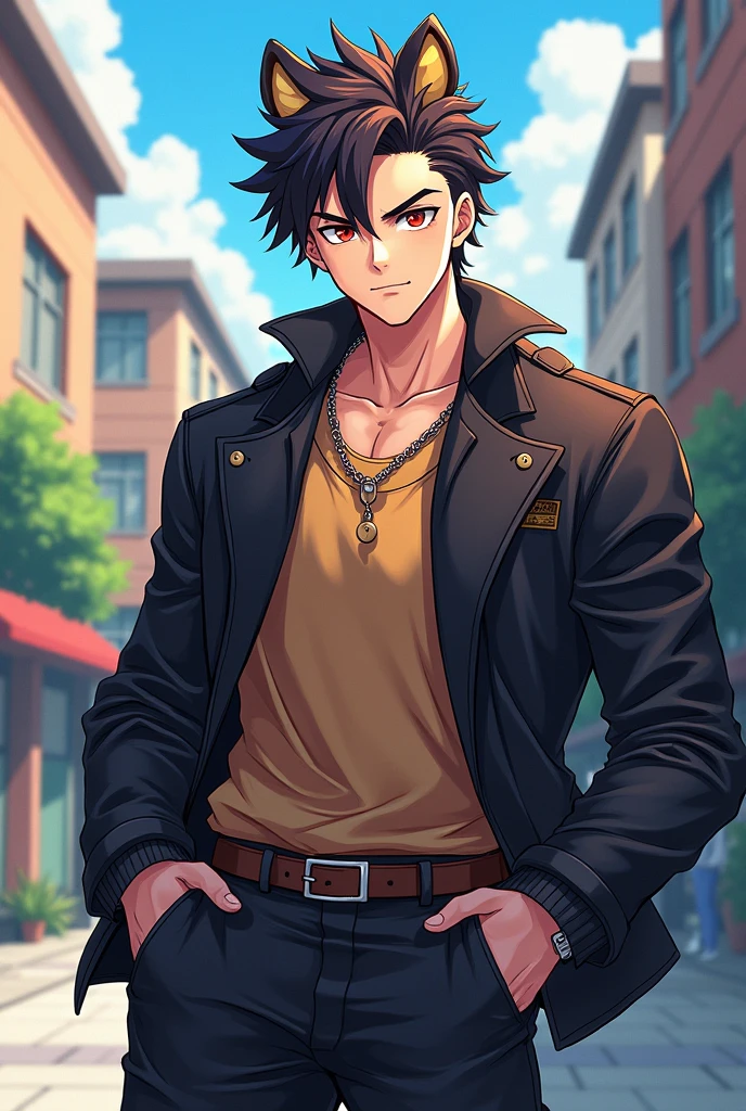 Create a anime cartoon character like psychology high value man with bear