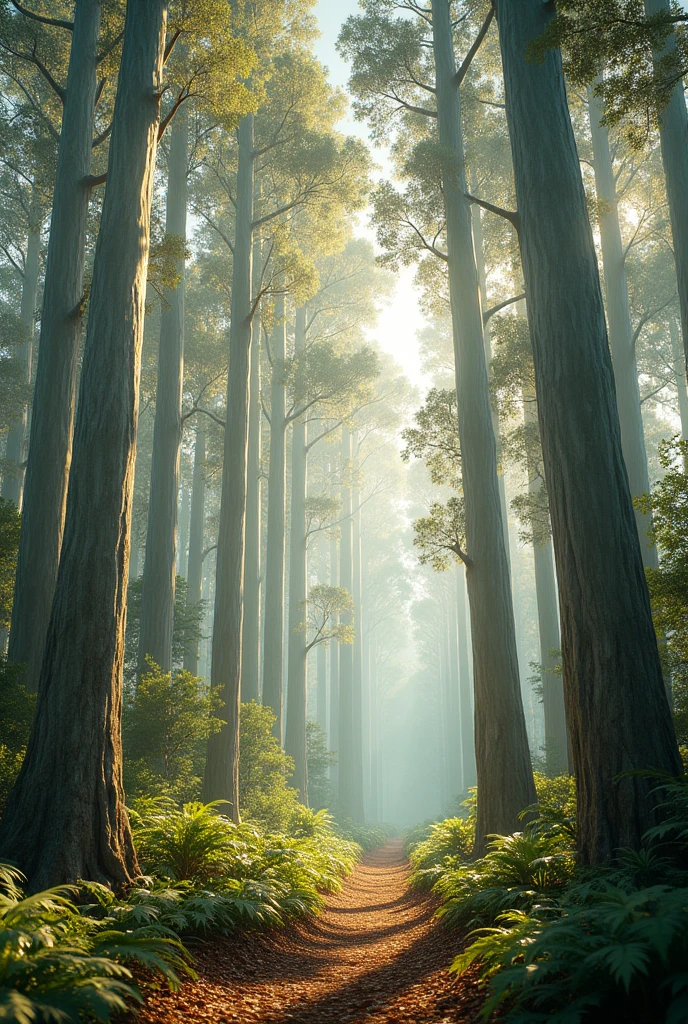 Create a realistic eucalyptus forest landscape 