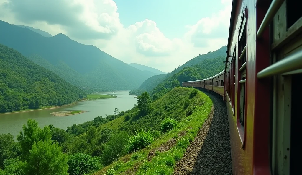 BEAUTY OF KERALA, From Train , GENERATE YOUTUBE THUMBNAIL, WRITE TITLE ON THE IMAGE WITH CAPITAL LETTERS ( TITTLE)