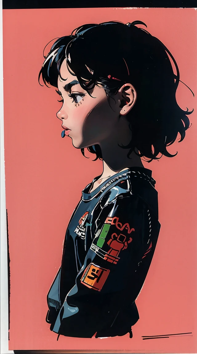 Girl, Keith Haring style, upper body, Sharpie illustration, bold and solid lines, simple details, minimalist, bold lines