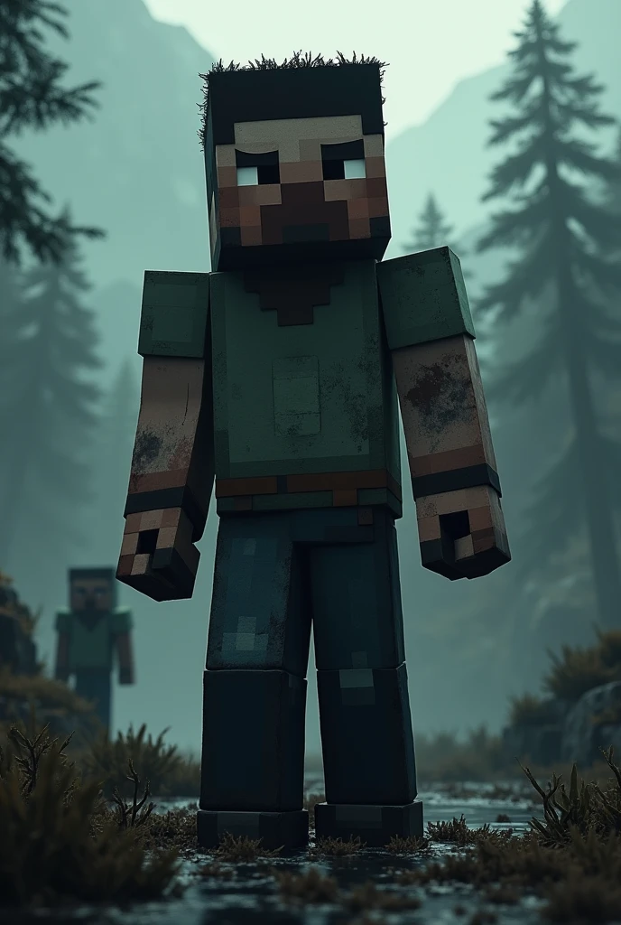 Crete a image of dark Minecraft caracter Steve