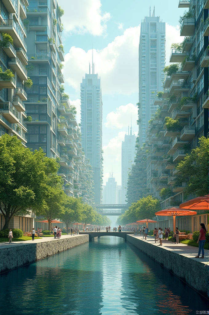 Generate a photo representing sustainable city where it represents the maths behind different aspect of city