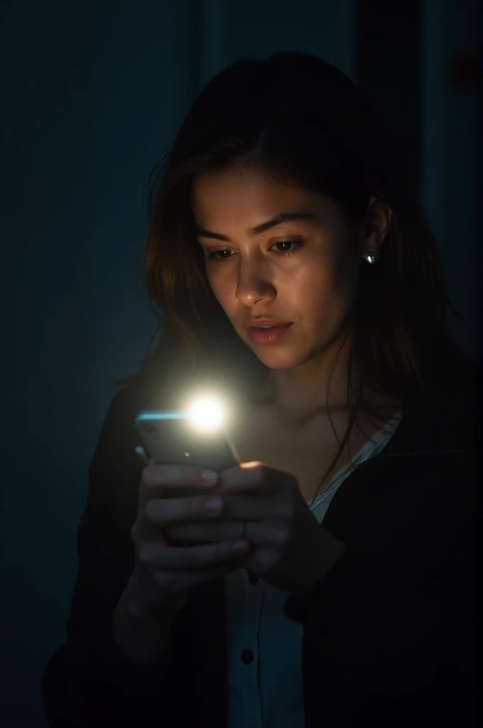 She pulled out her phone and switched on the flashlight.