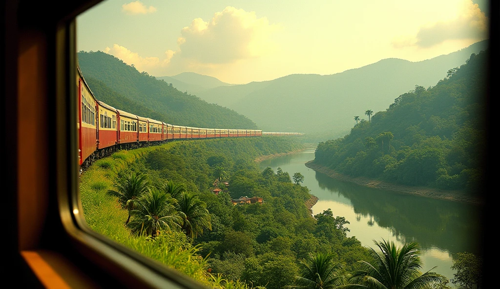 write TITTLE BEAUTY OF KERALA, From Train , GENERATE YOUTUBE THUMBNAIL, WRITE TITLE ON THE IMAGE WITH CAPITAL LETTERS ( TITTLE)