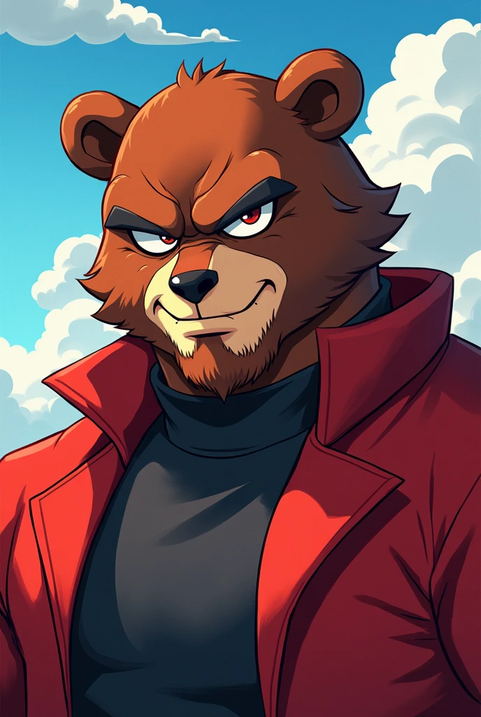 Create a anime cartoon face like attitude high value man with bear