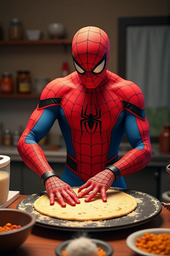 Spider man cooking Indian roti