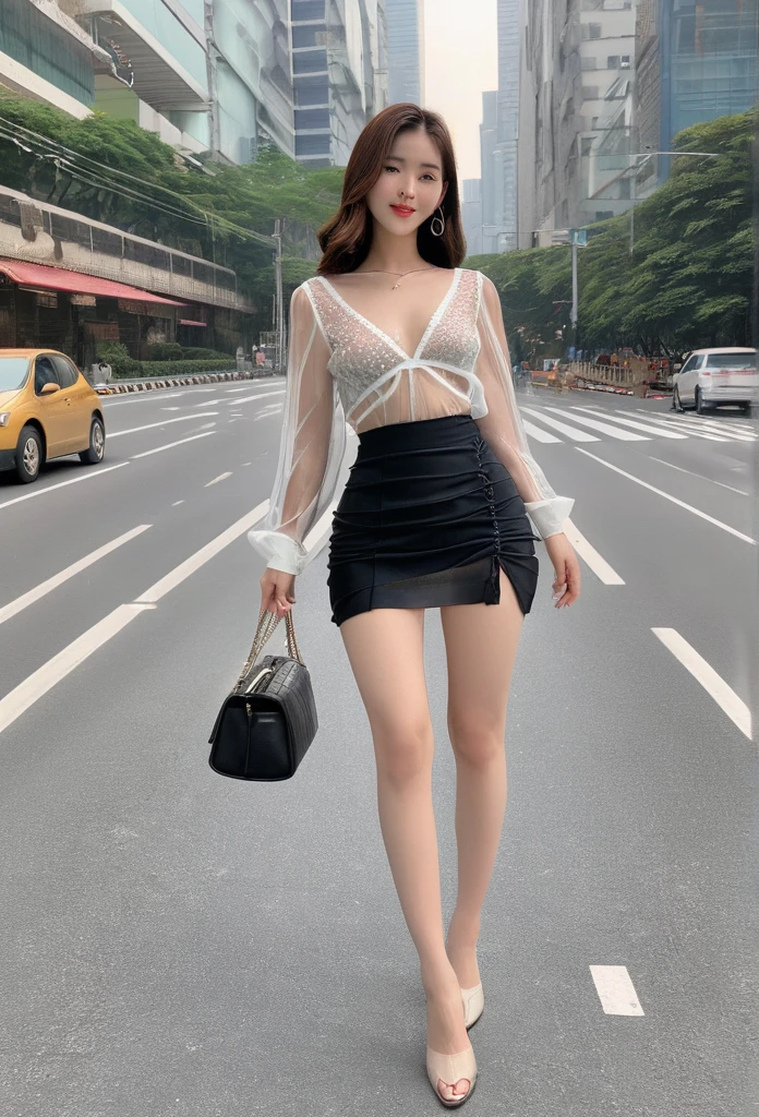 A woman with a beautiful girl々Create a new, whole body, A short sheer dress for、For girls, remove the low-cut see-through blouse and mini skirt., I&#39;m looking forward to both, The boy is kissing her breast, Make it look realistic