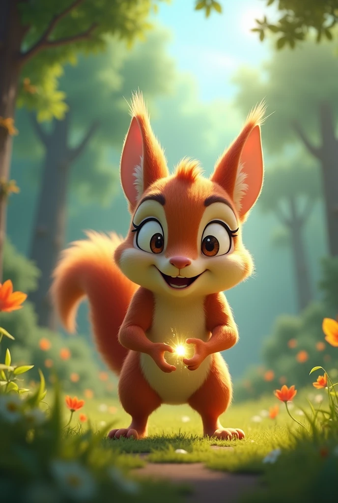Need 3D animation style"**Superpowers in Unexpected Places**: Write a story about an ordinary animal squirrel that gains special abilities from a mysterious object and uses them to save the day.