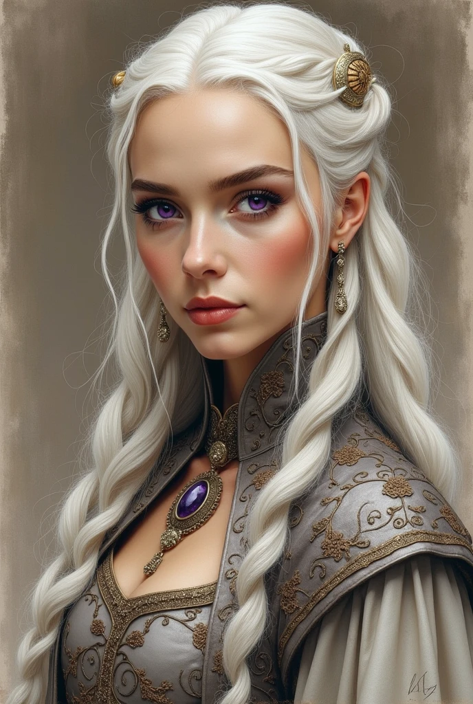Portrait traditional drawing of Daenerys Targaryen