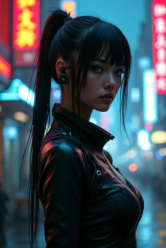 A female, (cyberpunk:1.2), cinematic film still, lights, noir, modern, , (sleek), Cybernetic, Luis Royo , (ross tran, Alphonse Mucha's, Erwin Blumenfeld), Albert Watson