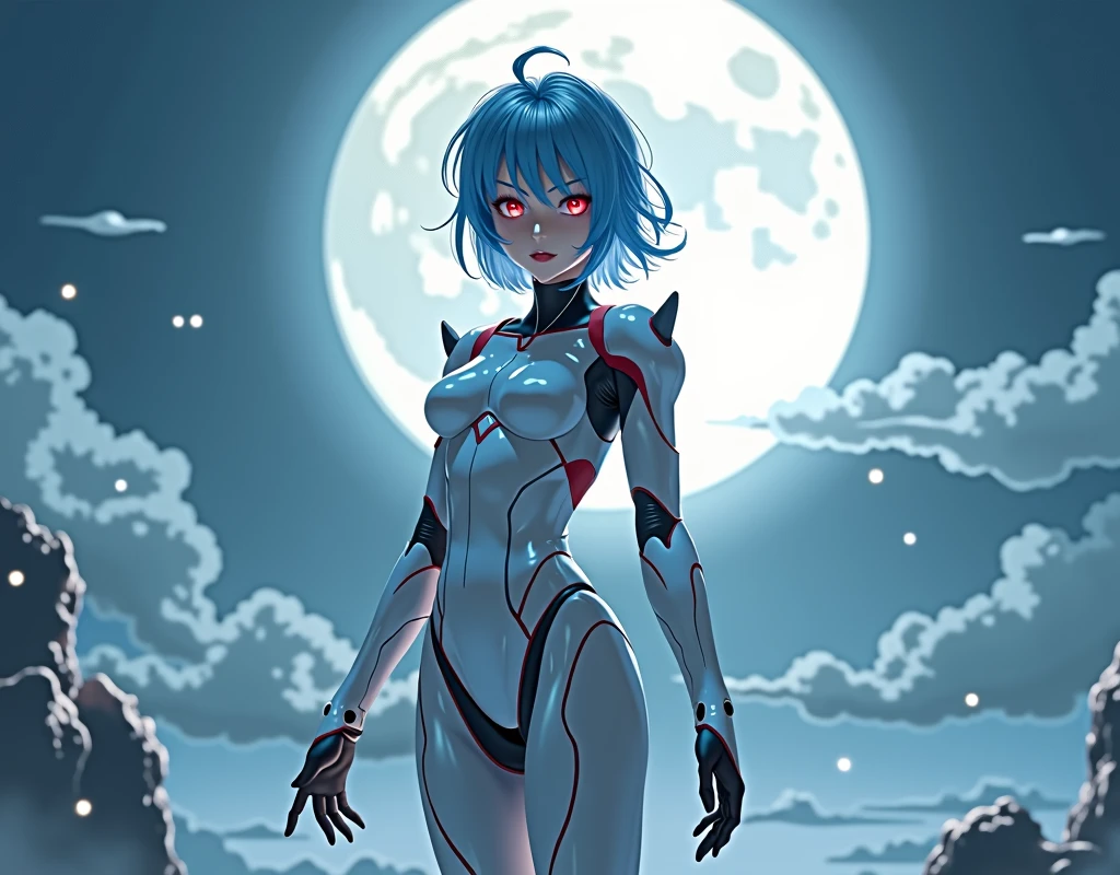 ayanami rei evangelion combat suit anime ultra realistic version under the moonlight doing dancer pose