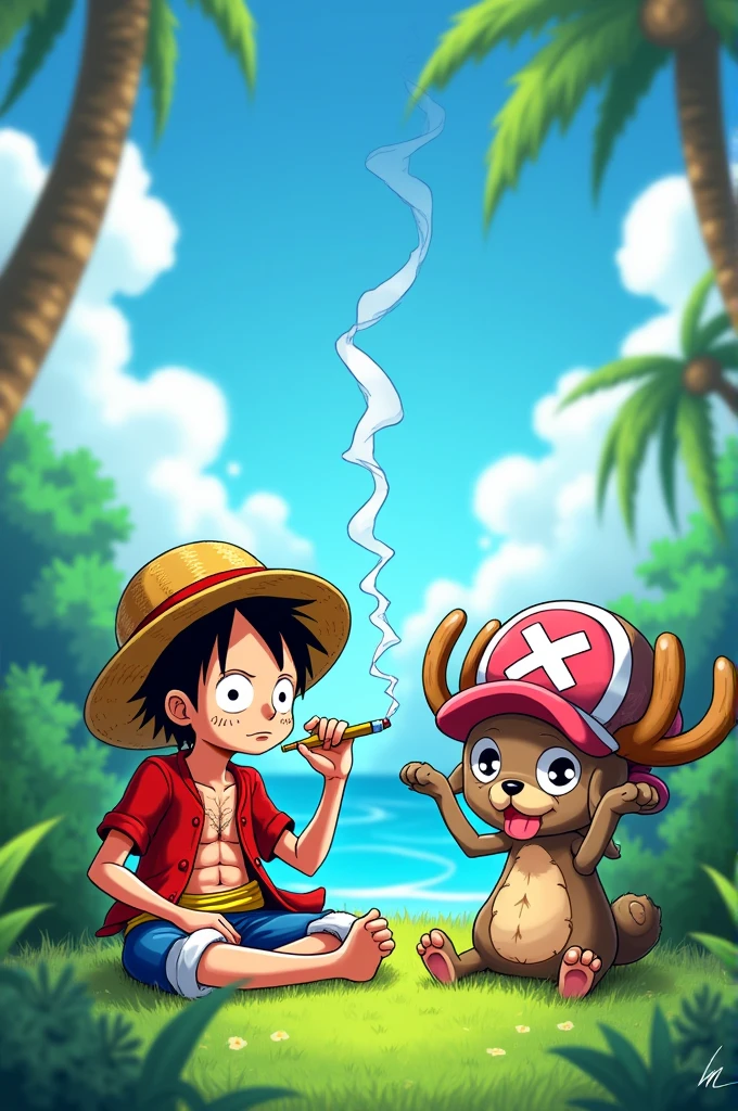 Luffy smoking weed with chopper